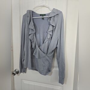 NWT Lauren Ralph Lauren Silk Blend Ruffle Wrap Sweater Top Blue XL